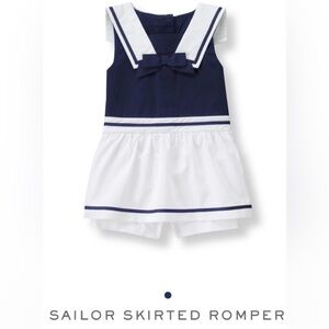 Janie and Jack Navy and White Sailor Skirted Romper Matching Hat Size 12-18M